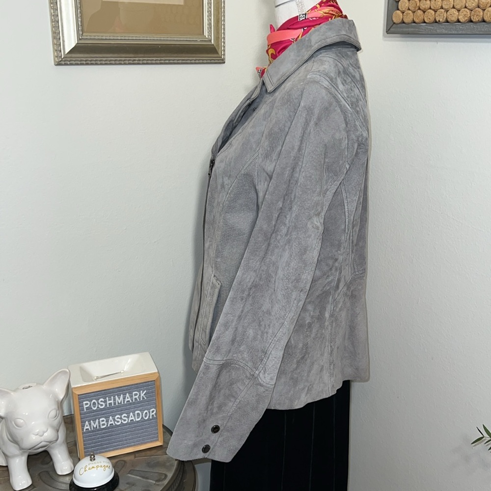 Isaac Mizrahi Gray Suede Moto Jacket NWOT Sz. 16 - Picture 2 of 9